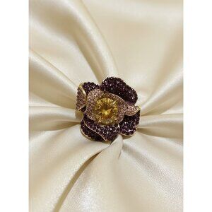 Floral‎ cocktail ring with Purple & Yellow Crystals